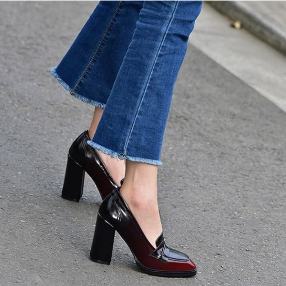 Chic Black and Burgundy Block Heels